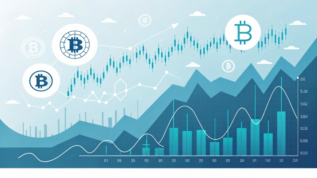 Cryptocurrency and blockchain illustration with volatile market charts for Australian users