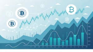 Cryptocurrency and blockchain illustration with volatile market charts for Australian users