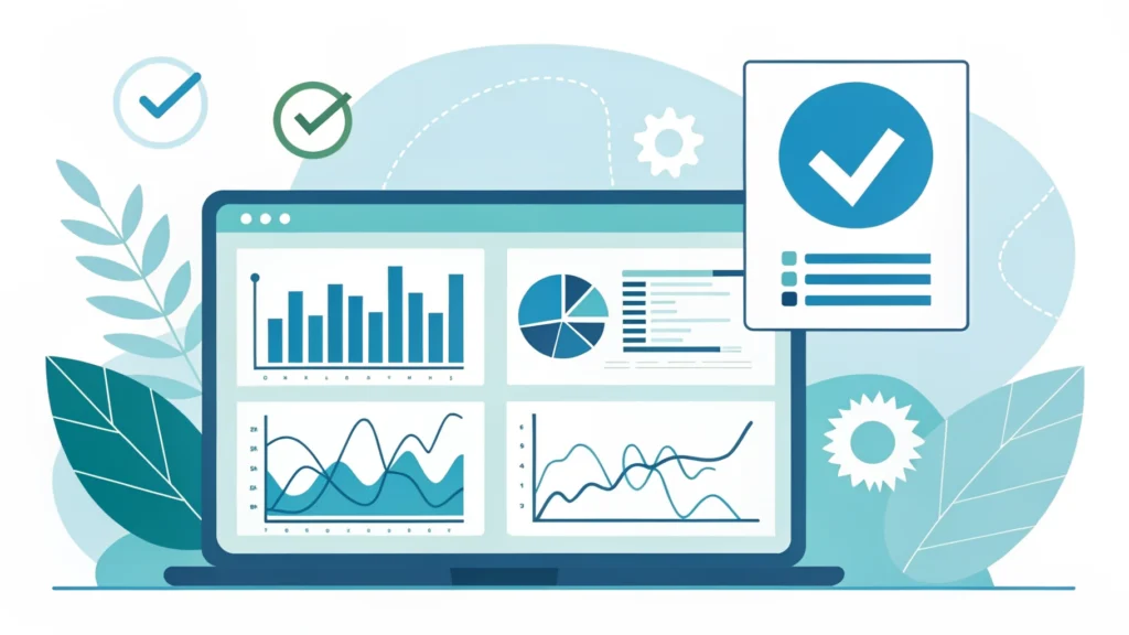 Platform safety checklist and verification dashboard illustration